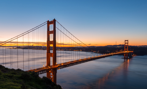 Photo of the Golden Gate Bridge at sunset